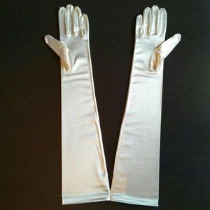 Long white satin gloves
